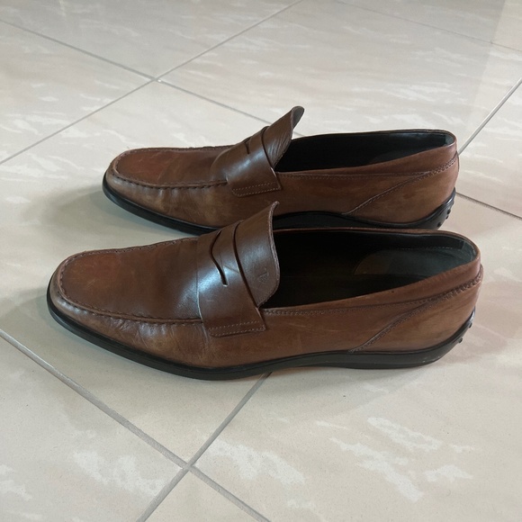 #2749 Tods Brown Leather Driving Shoe Slip On size 12, US 13.5 Mens